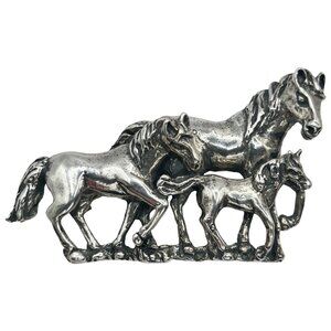 925 Sterling Silver Three Horses Brooch/Pin Equestrian Themed